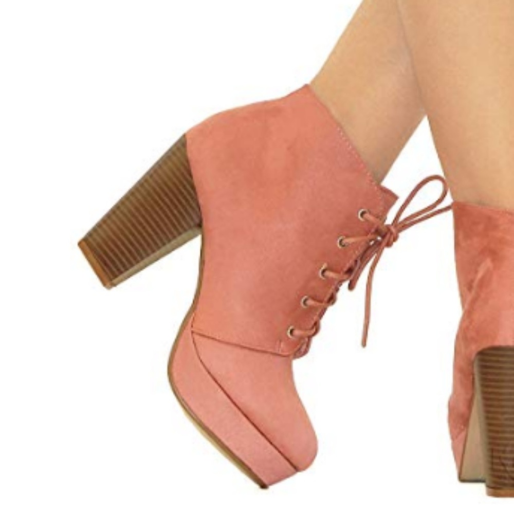GARLAND Peachy Pink Heeled Ankle Booties - Picture 1 of 7
